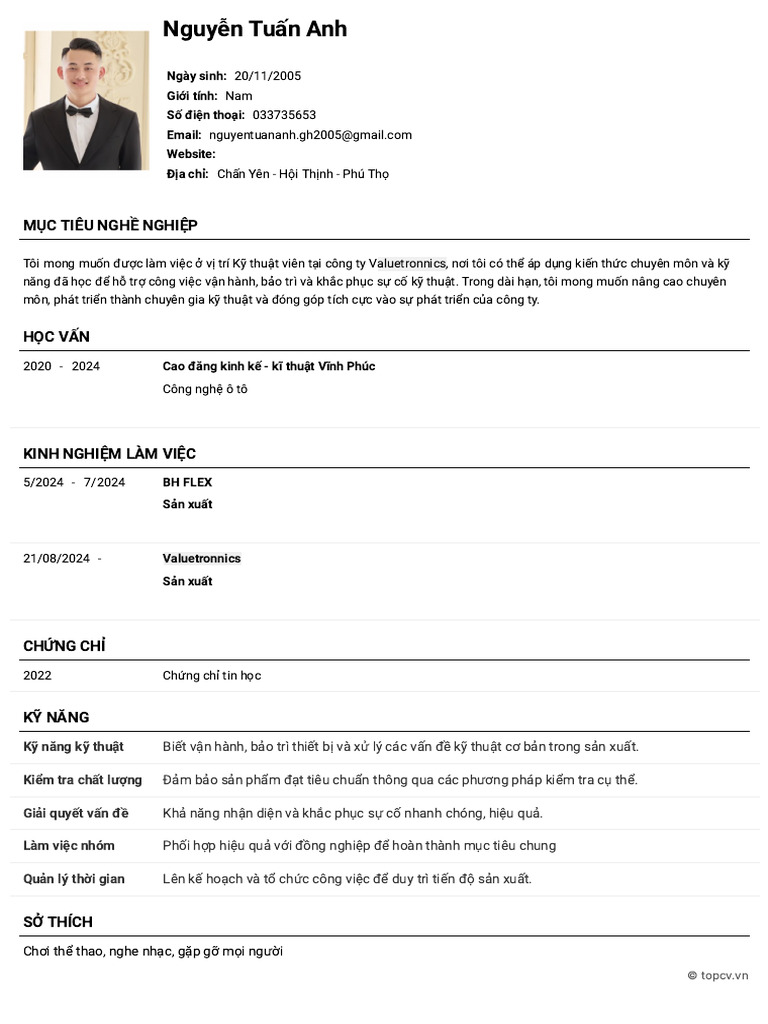 Nguyen Tuan Anh TopCV | PDF