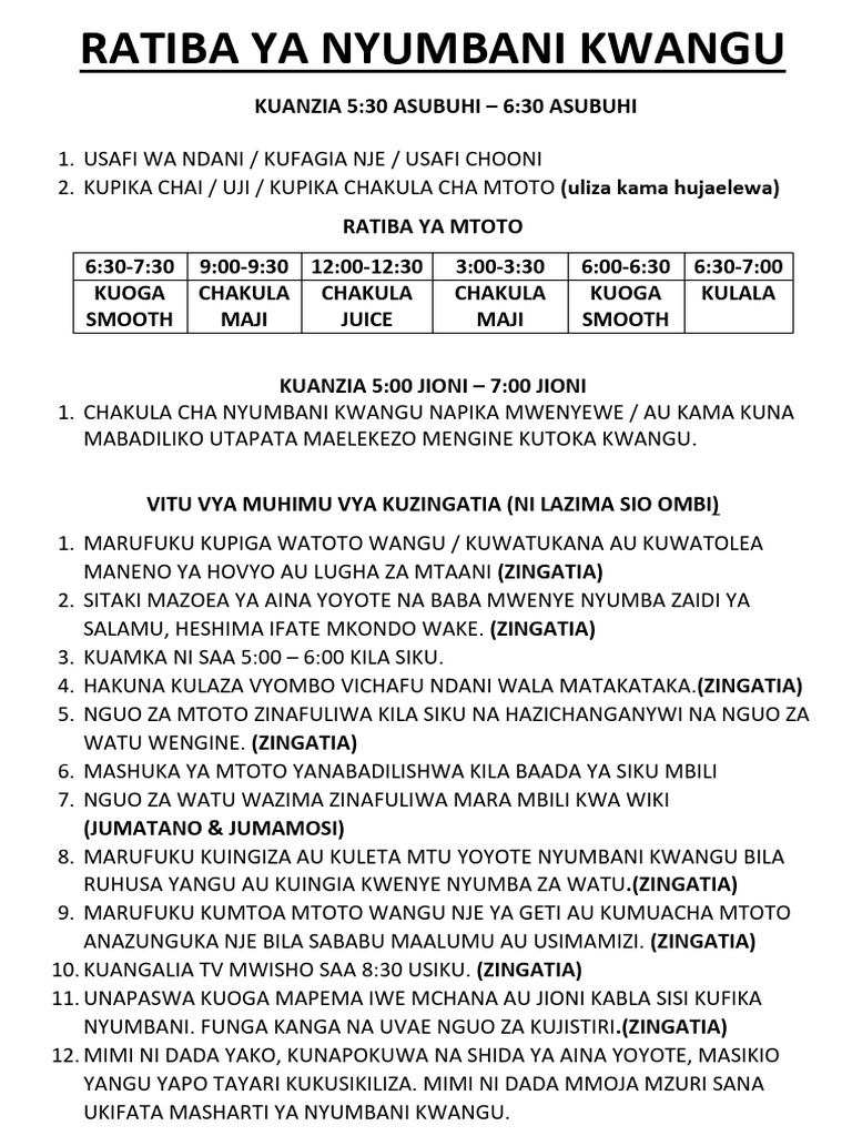 Ratiba Ya Nyumbani Kwangu | PDF