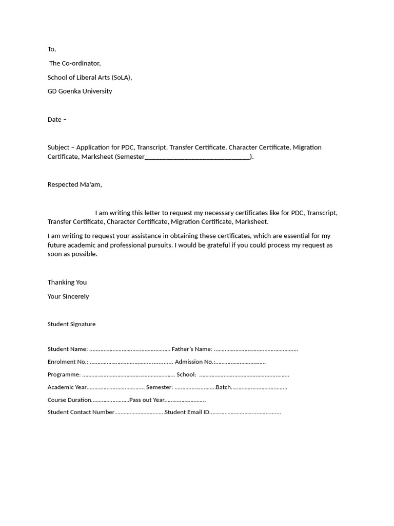 Request for Academic Certificates | PDF
