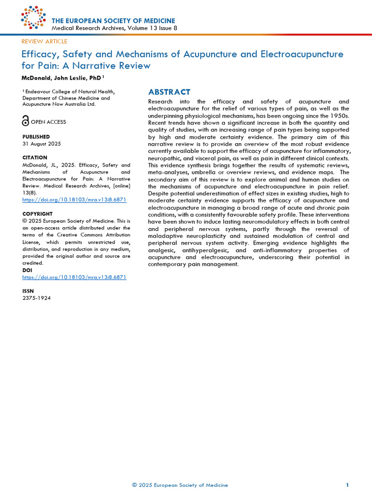 Acupuncture Efficacy for Pain Relief | PDF | Pain Management | Acupuncture