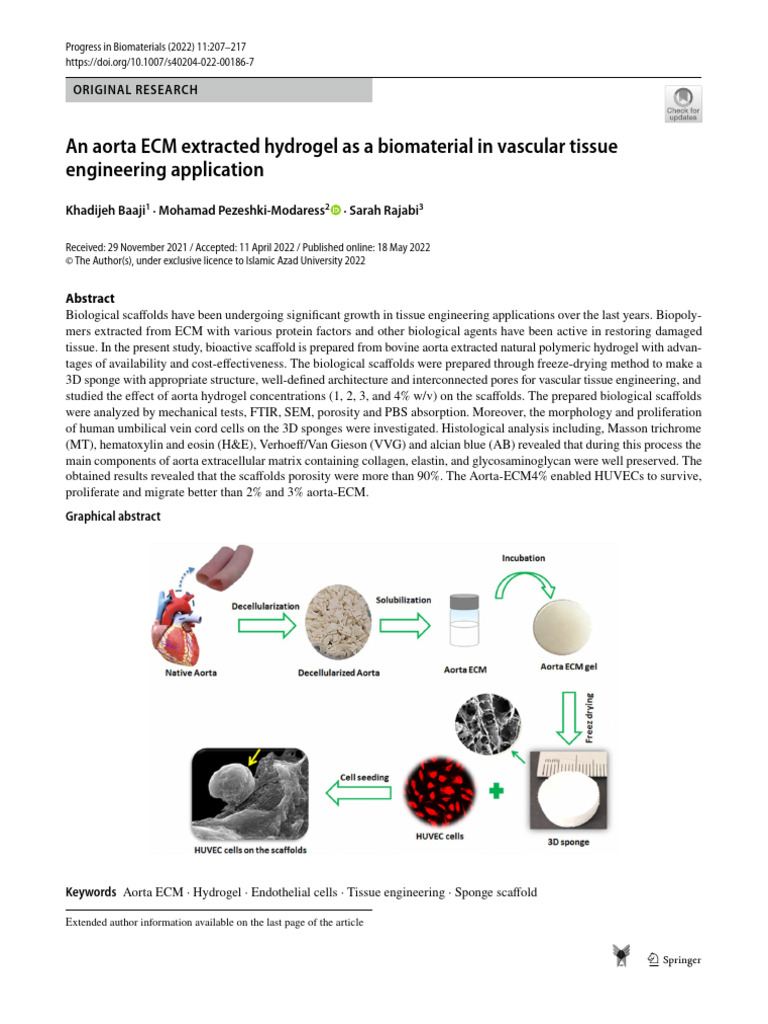 Aorta-Derived Hydrogel for Vascular Scaffolds | PDF | Tissue ...