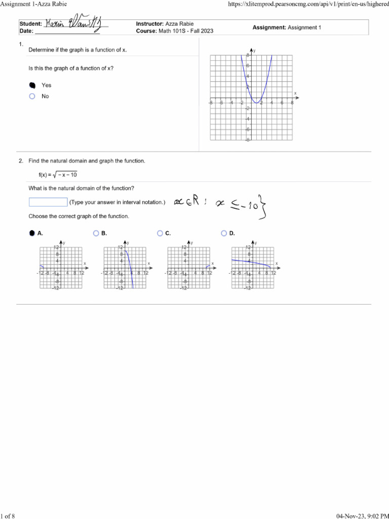 Assignment 1 - Math 101 Karim | PDF | Function (Mathematics) | Discrete ...