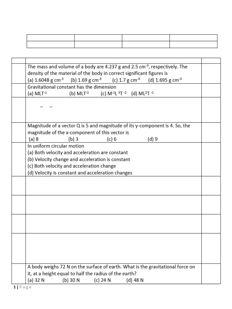 Class XI Physics Half-Yearly Exam 2024-25 | PDF | Force | Acceleration