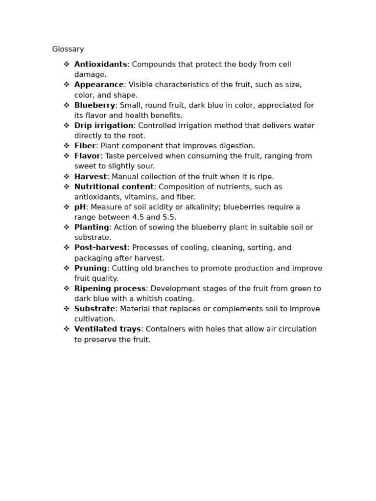Glossary of Blueberries | PDF