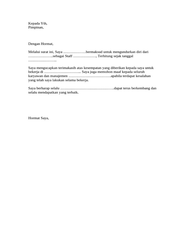 Resignation Letter - Pengunduran Diri | PDF