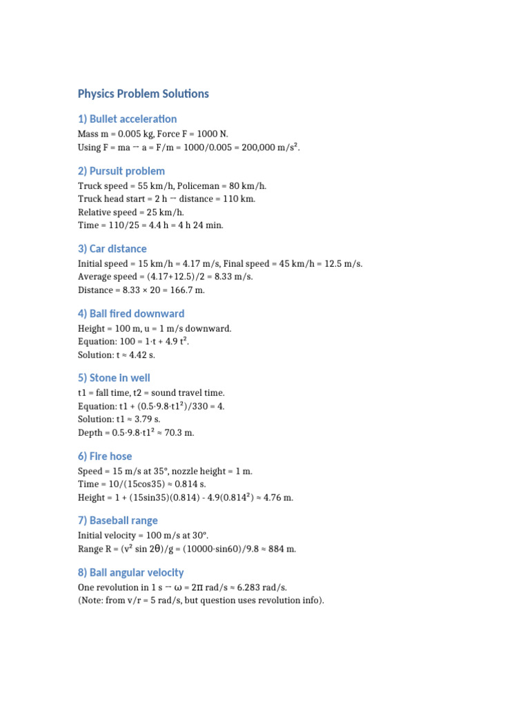 Physics Problem Solutions | PDF
