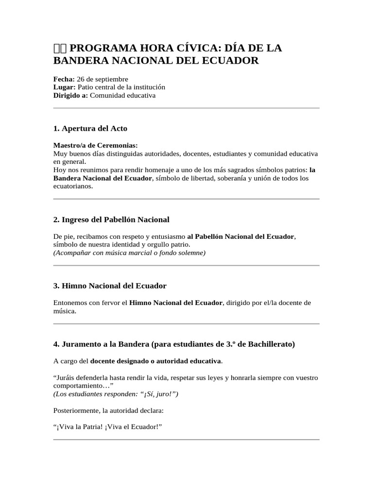 ?? PROGRAMA HORA CÍVICA 26 de Sept | PDF | Ecuador