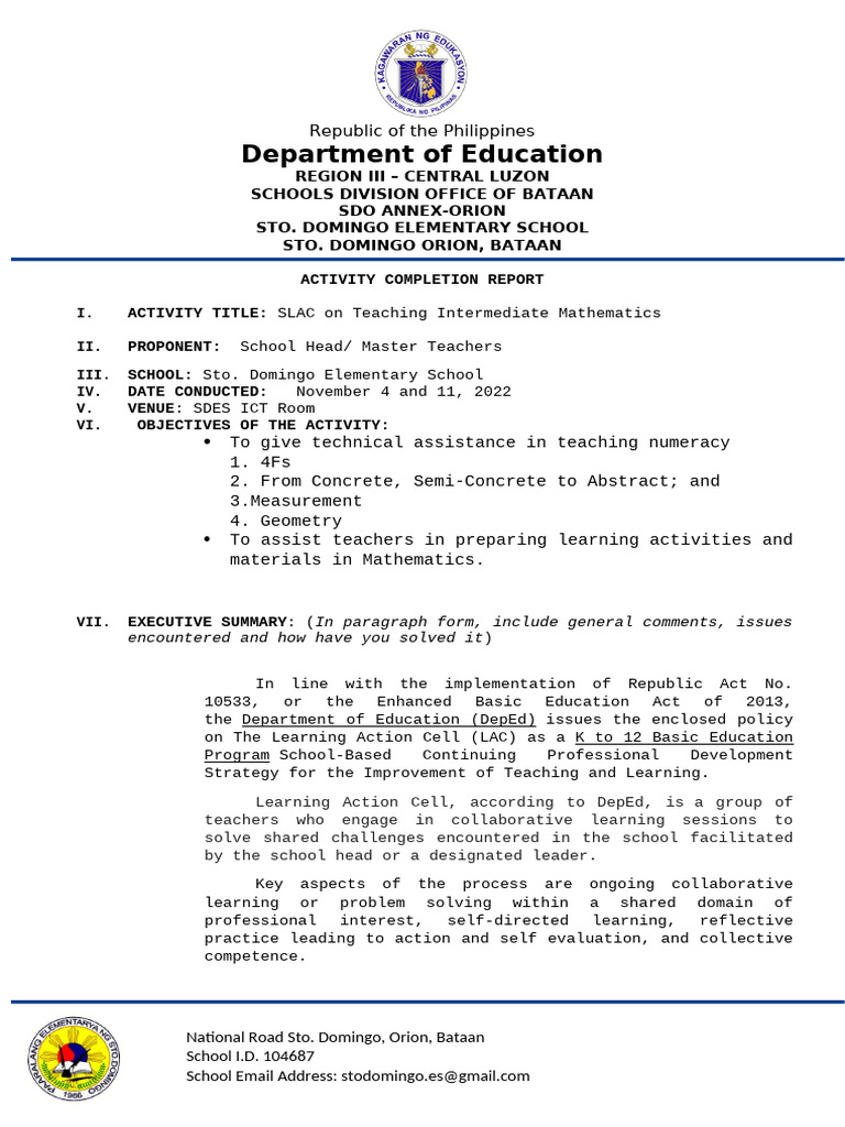 SLAC Report on Intermediate Math Teaching | PDF | Behavior Modification ...