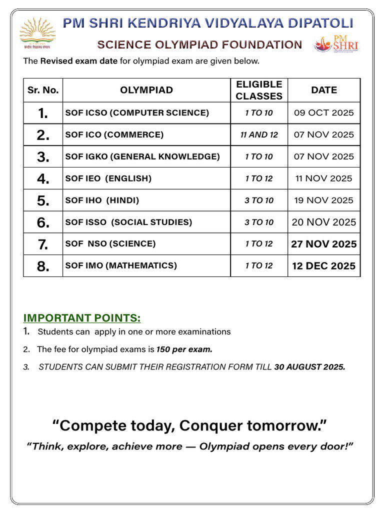 Olympiad Exam Dates & Registration Info | PDF