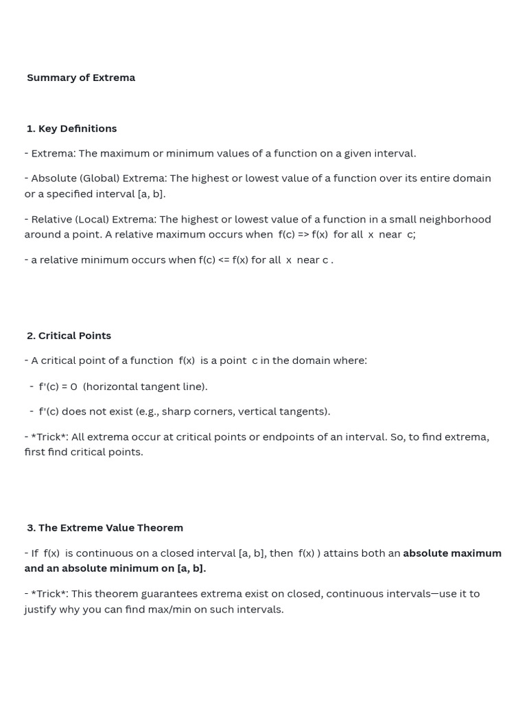 Understanding Function Extrema Basics | PDF | Mathematics Of Computing ...