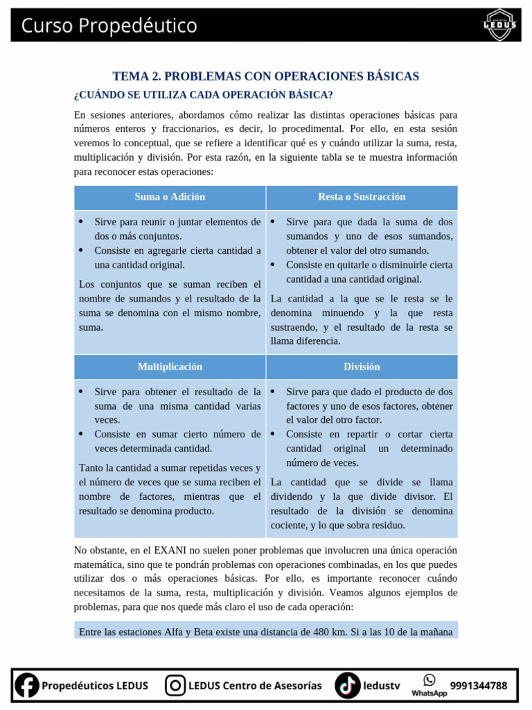 Uso de Operaciones Básicas en Problemas Matemáticos | PDF | Sustracción ...