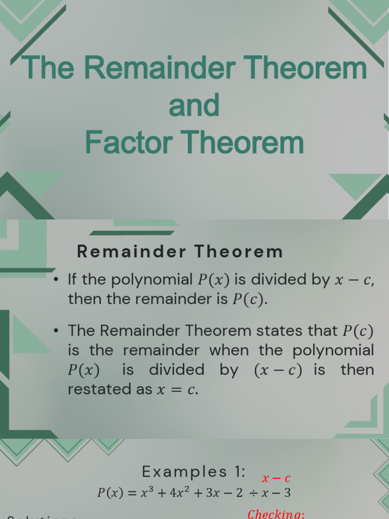 Remainder and Factor Theorems Explained | PDF | Computational Science ...