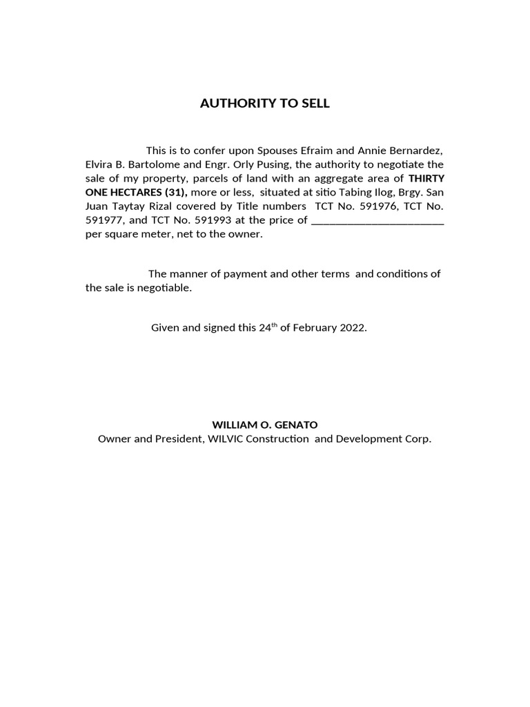 Authority To Sell WLVIC 3 | PDF