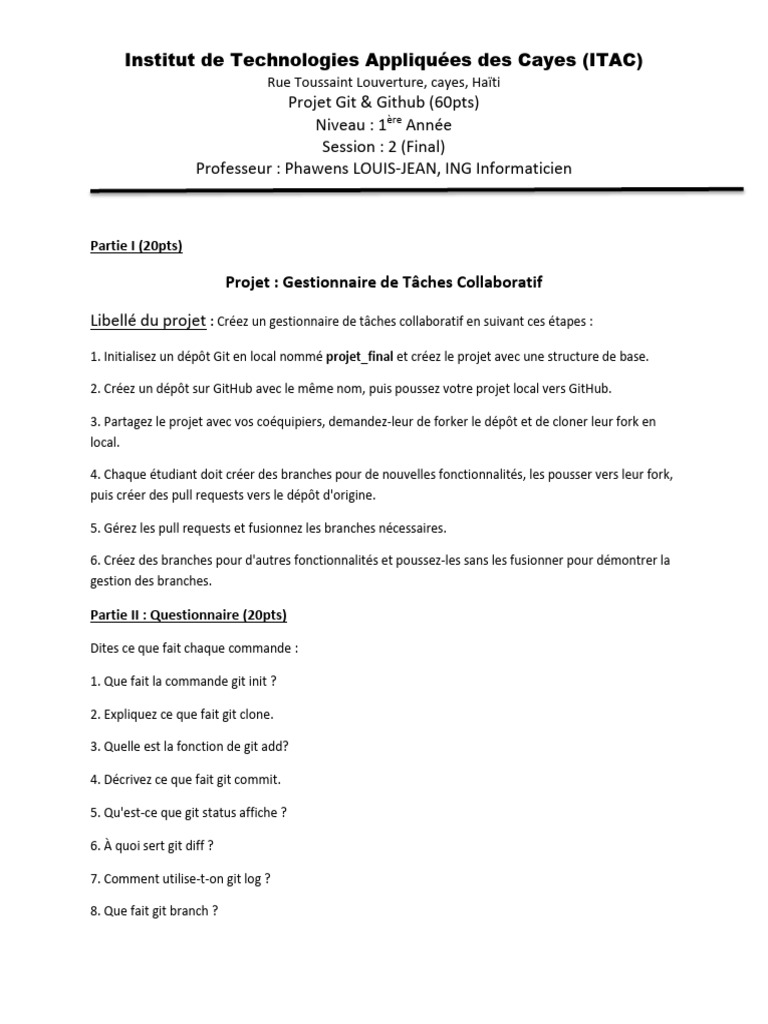 Projet Git & GitHub : Gestion de Tâches | PDF | Informatique | Informatique