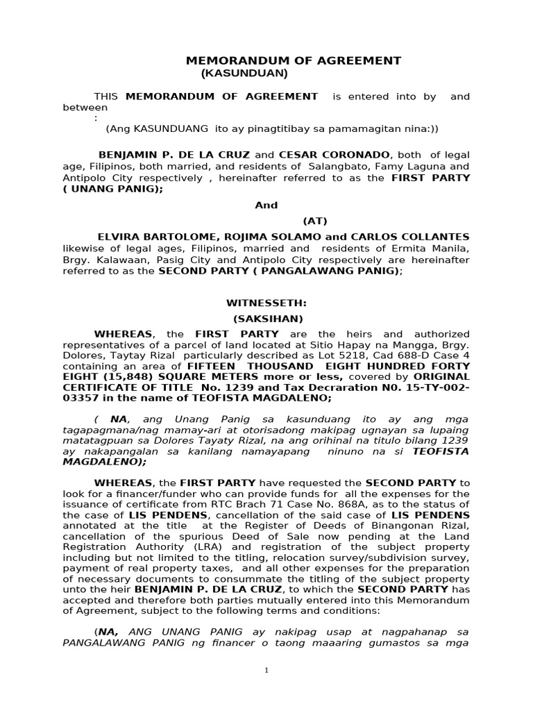 Coronado Memorandum of Agreement | PDF | Common Law | Document