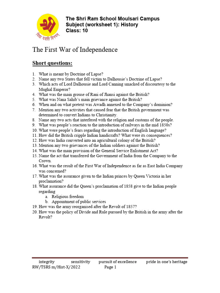The First War of Independence Mixed Bag | PDF | Indian Rebellion Of ...