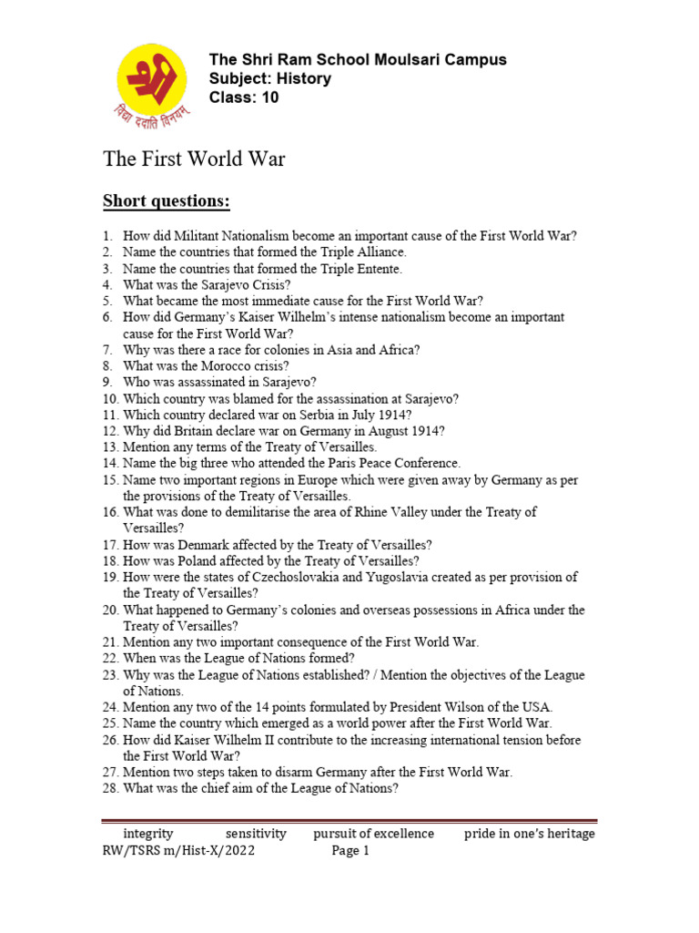 The First World War Mixed Bag | PDF | World War I | Treaty Of Versailles
