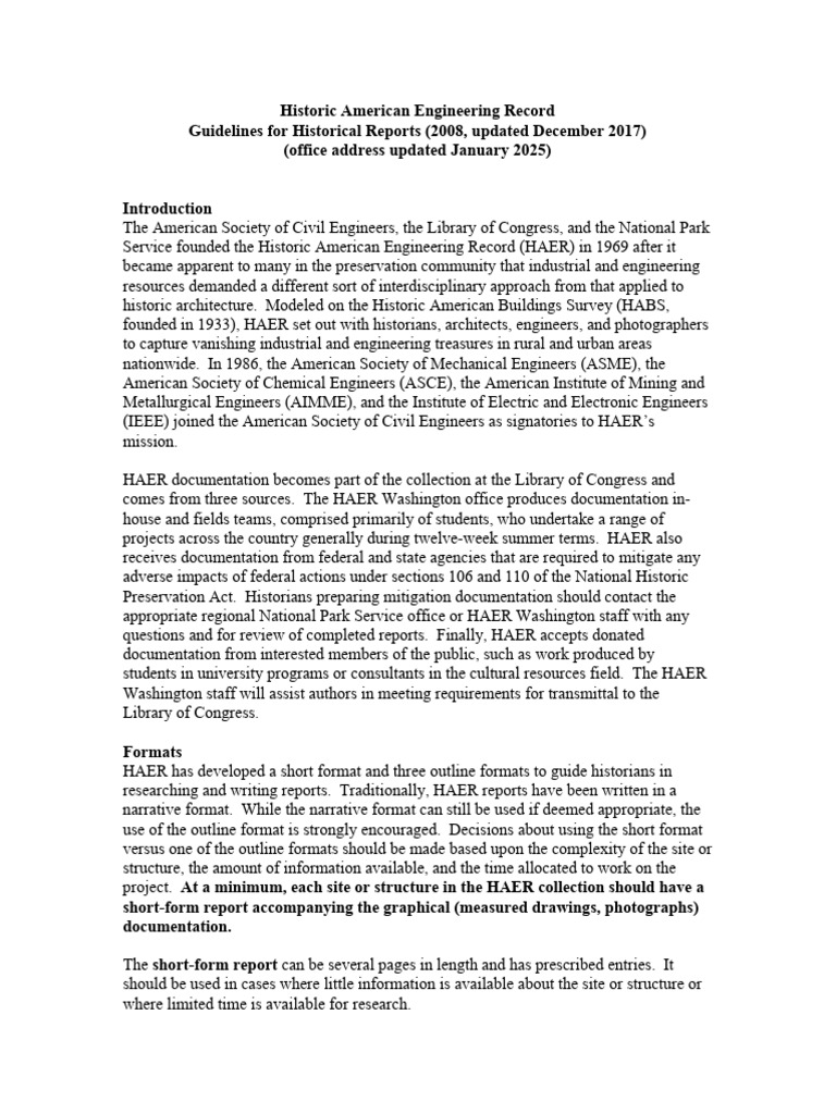 HAER Guidelines for Historical Reports | PDF