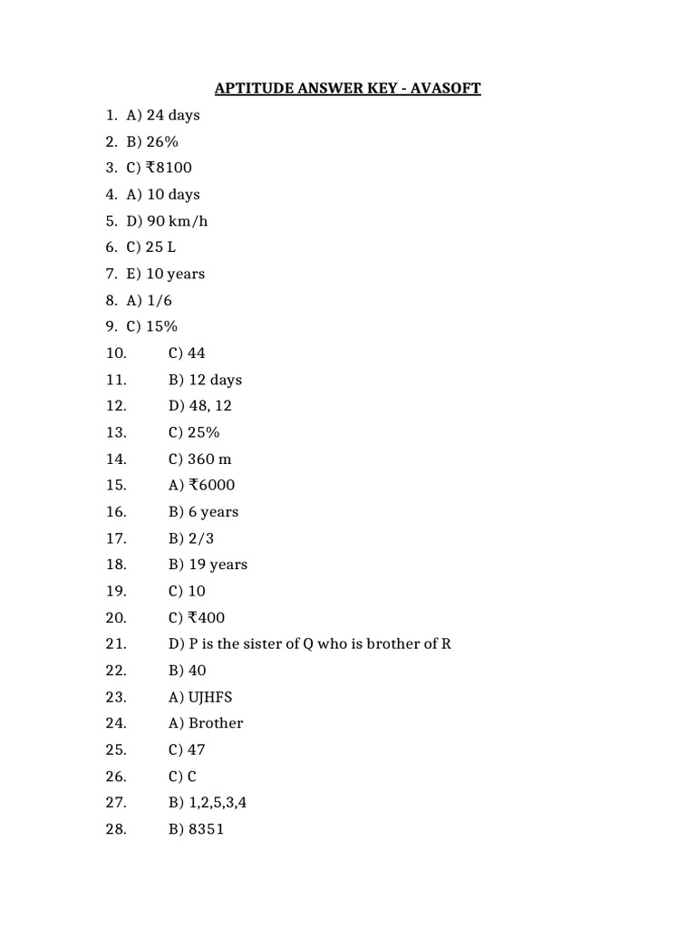 Avasoft Aptitude Test Answer Key | PDF