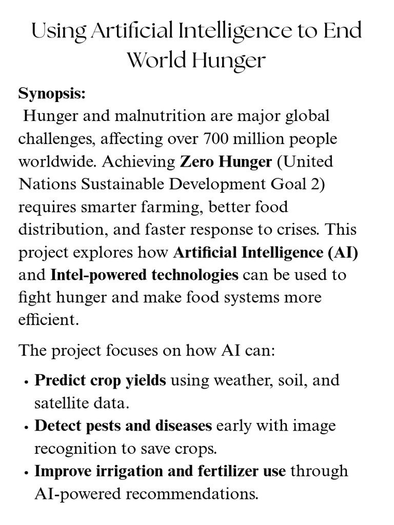 AI For Zero Hunger Using Artificial Intelligence To End World Hunger | PDF