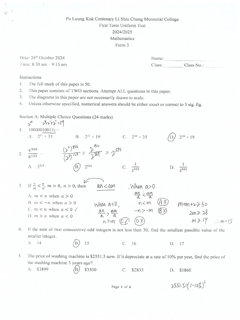 F3 UT1 Mathematics MS | PDF