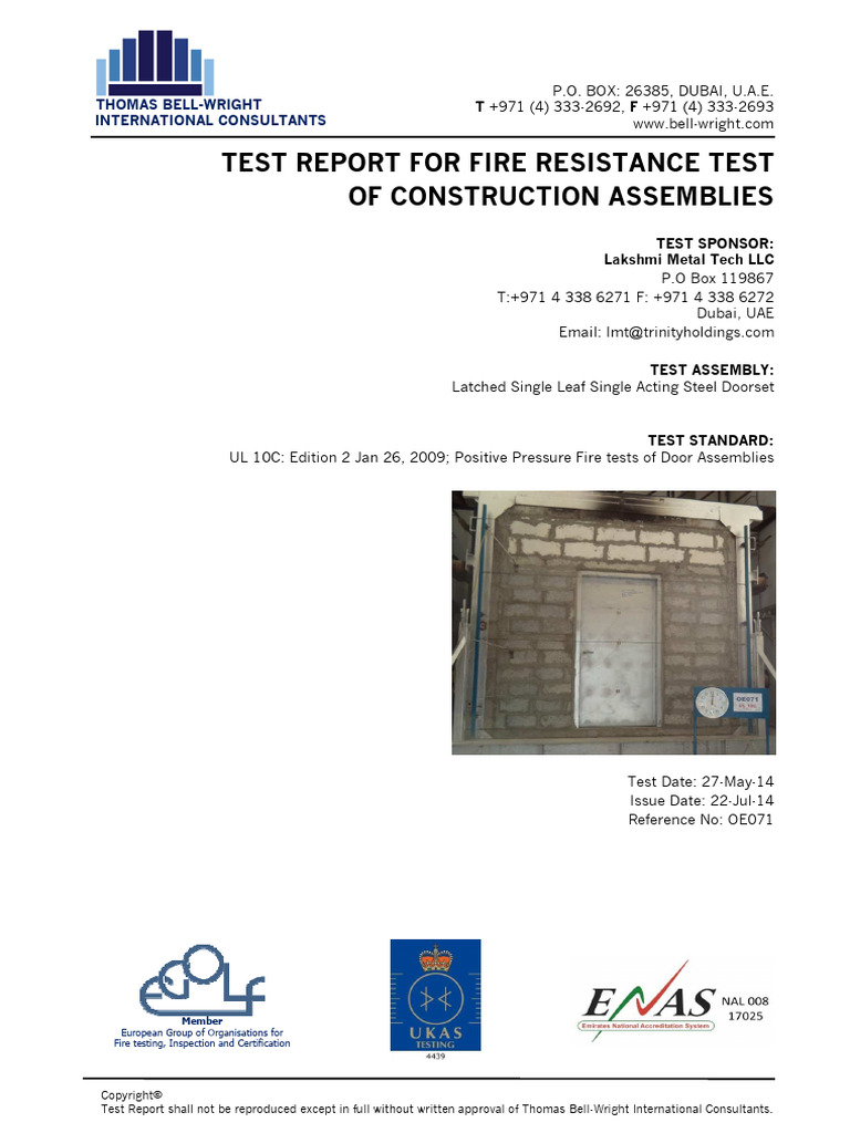 UL 10C Fire Resistance Test Report | PDF | Door | Welding