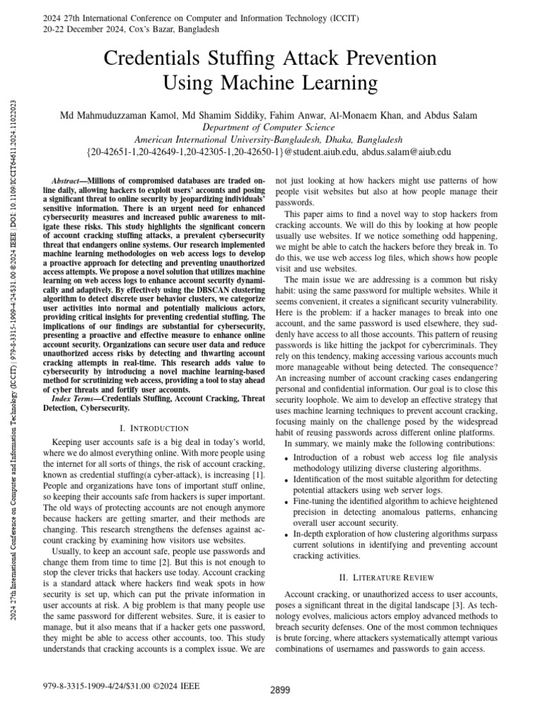 Machine Learning for Credential Stuffing Defense | PDF | Cluster ...