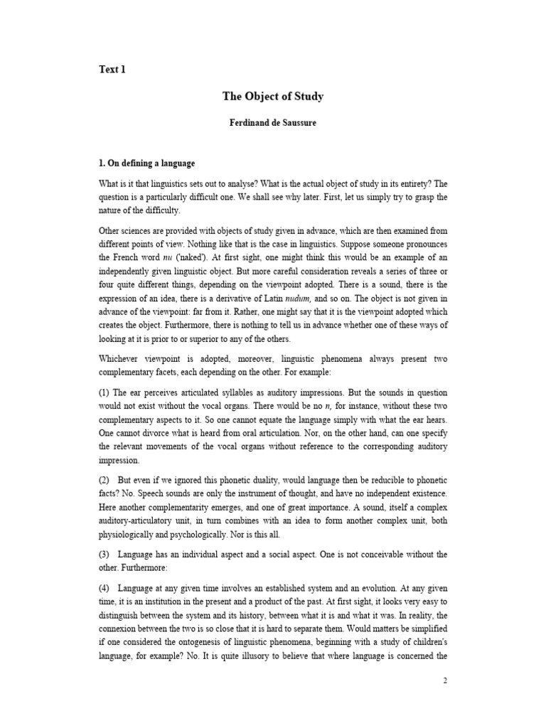 The Object of Study Saussure | PDF