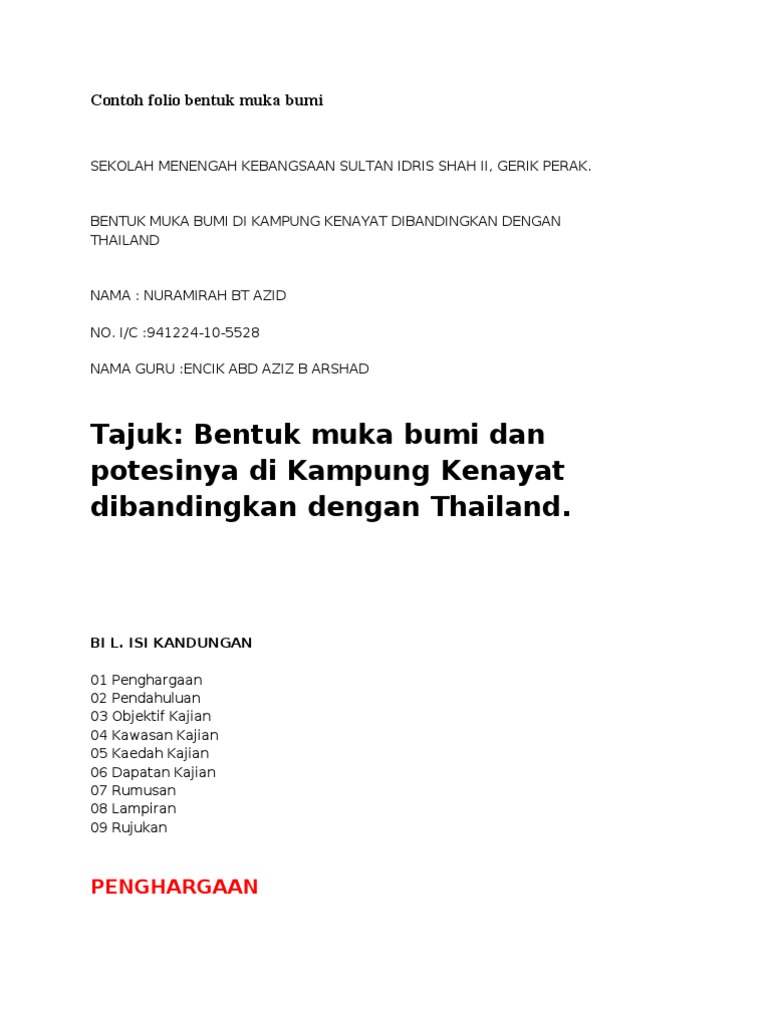 Contoh Folio Bentuk Muka Bumi Pdf
