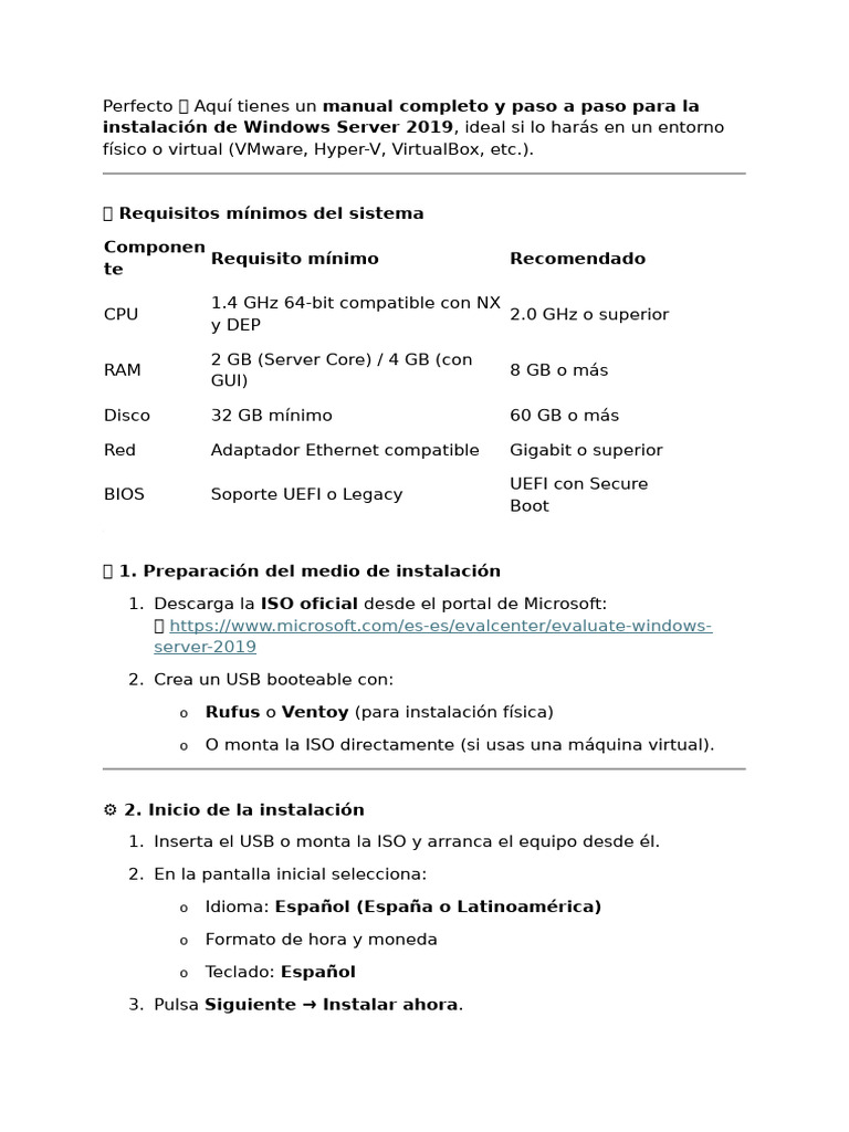 Guía de Instalación Windows Server 2019 | PDF | V Mware | Arquitectura ...