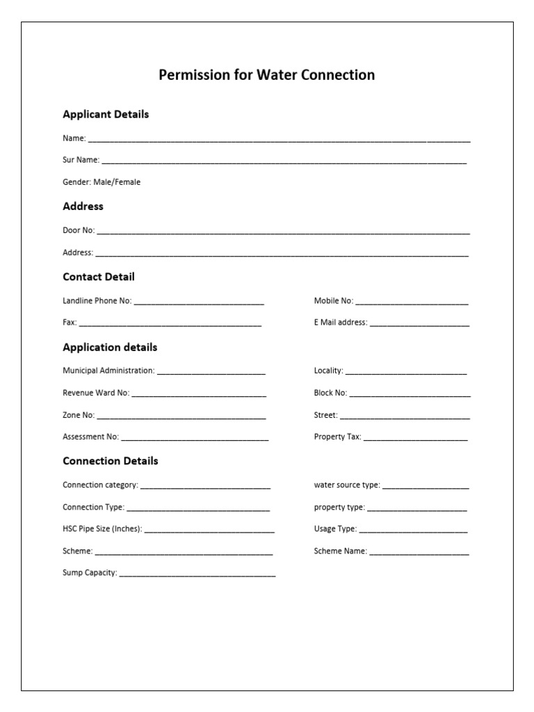 Application For Permission For Water Connections CDMA | PDF