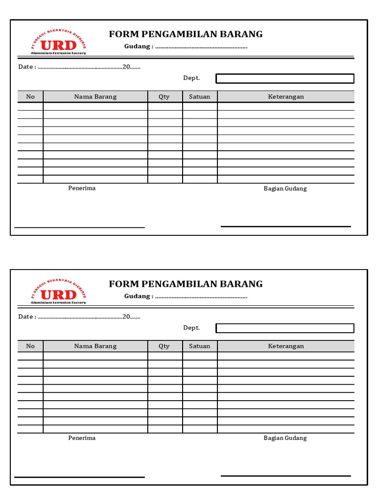 Form Pengambilan Barang Gudang | PDF