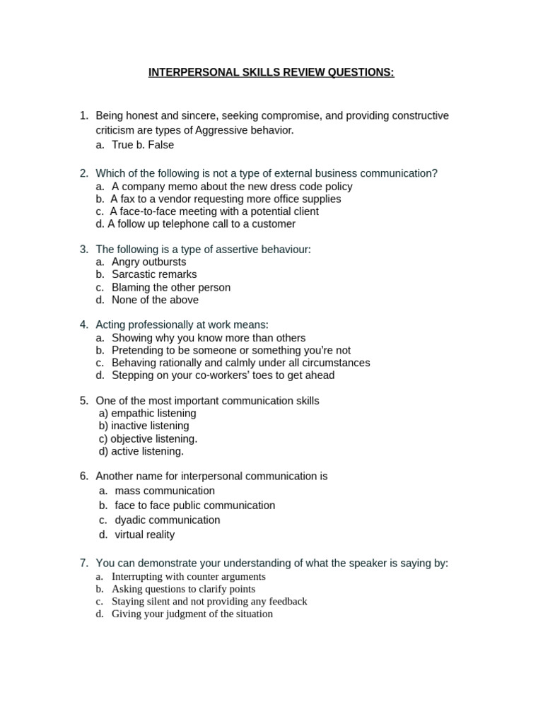 Interpersonal Communication Skills Quiz | PDF