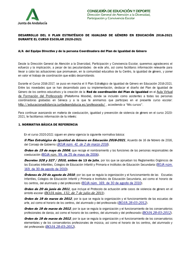 II Plan de Igualdad de Género 2020-2021 | PDF | Plan de estudios | Escuelas