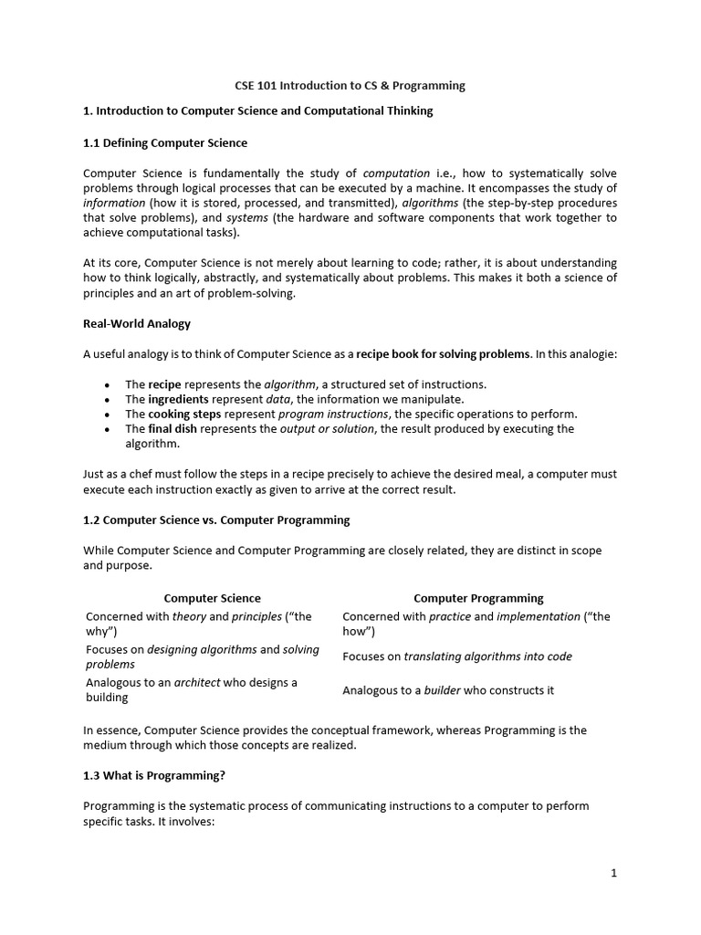 Introduction to Computer Science Concepts | PDF | Computer Programming ...