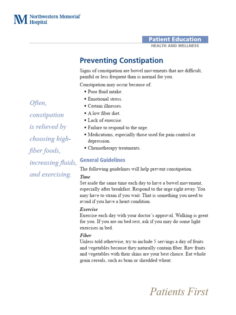Northwestern Medicine Preventing Constipation en | PDF | Constipation ...