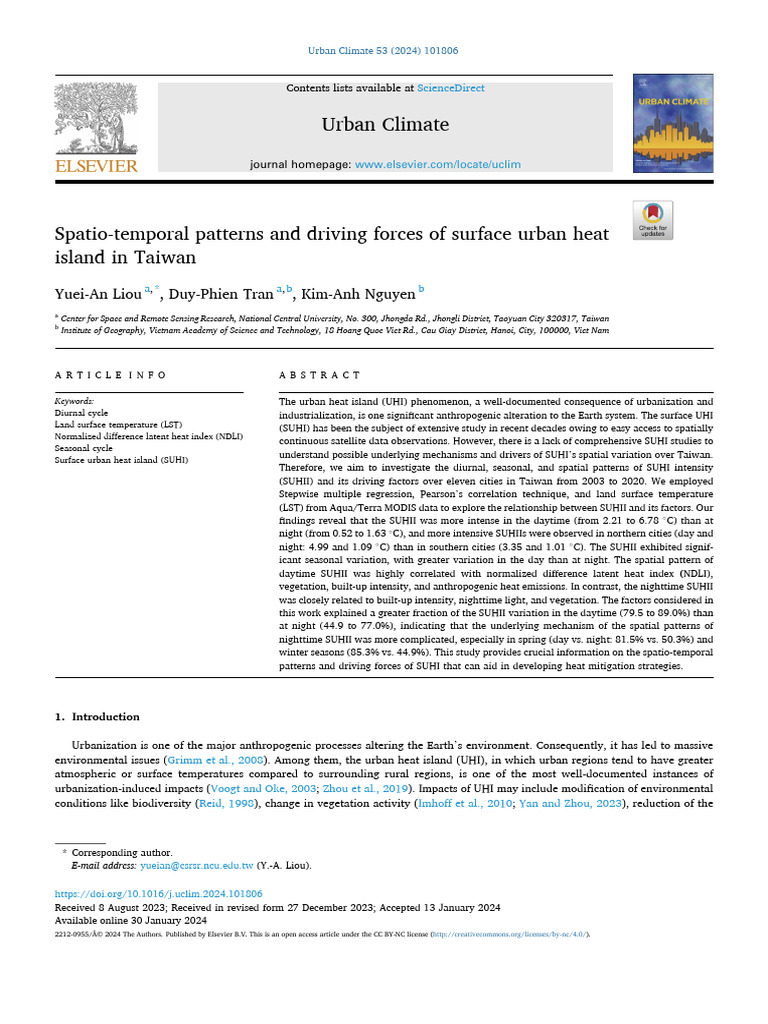 Spatio-Temporal Patterns of SUHI in Taiwan | PDF | Climate | Earth Sciences