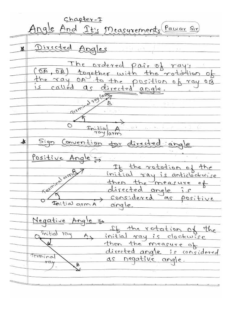 Angle and Its Measurement Notes Part 1 | PDF