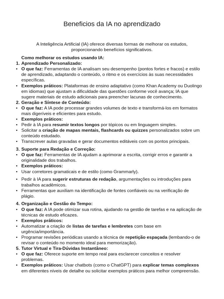 Benefícios da IA no Aprendizado | PDF | Inteligência artificial ...