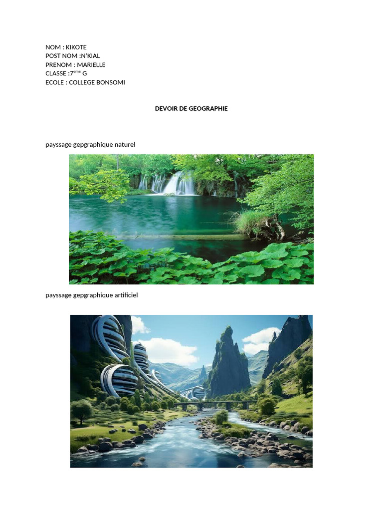Devoir de géographie : paysages naturels et artificiels | PDF