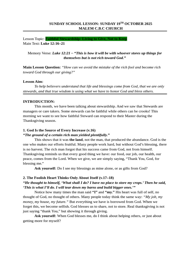 Faithful Stewardship: Living to Give | PDF | God In Christianity ...