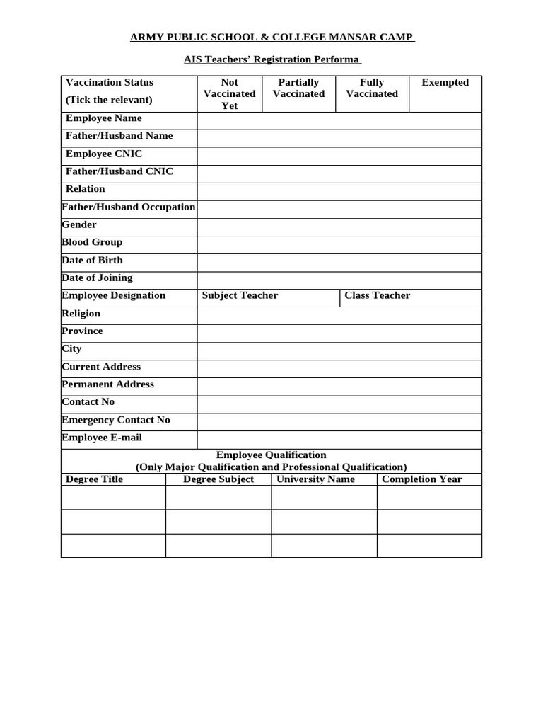 New Teacher Performa | PDF