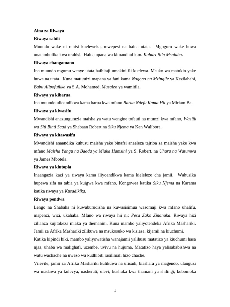 18 Aina Za Riwaya | PDF
