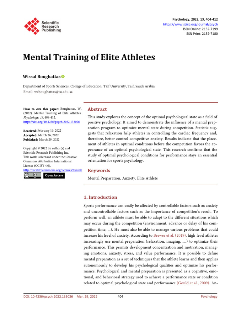 Mental Training for Elite Athletes | PDF | Anxiety | Psychology