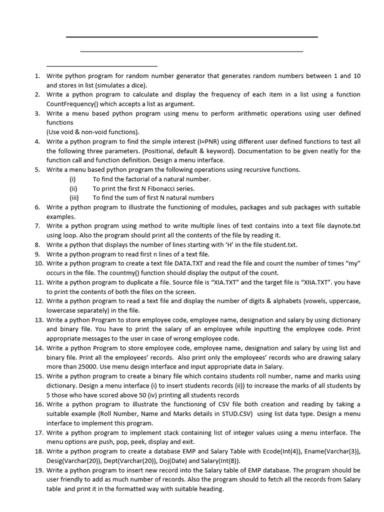 Xii Cs Experiment List - 2023-24 | PDF | Computer Program | Programming