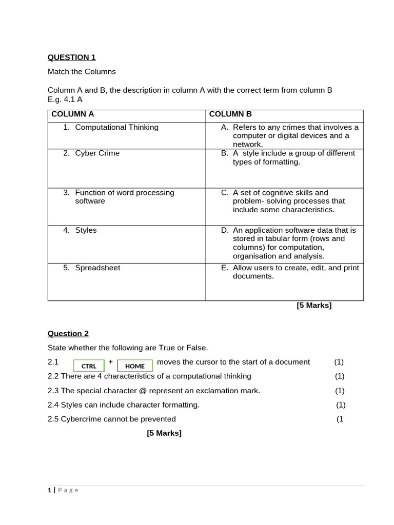 Computer Skills Assessment Questions | PDF | Spreadsheet | Microsoft Excel