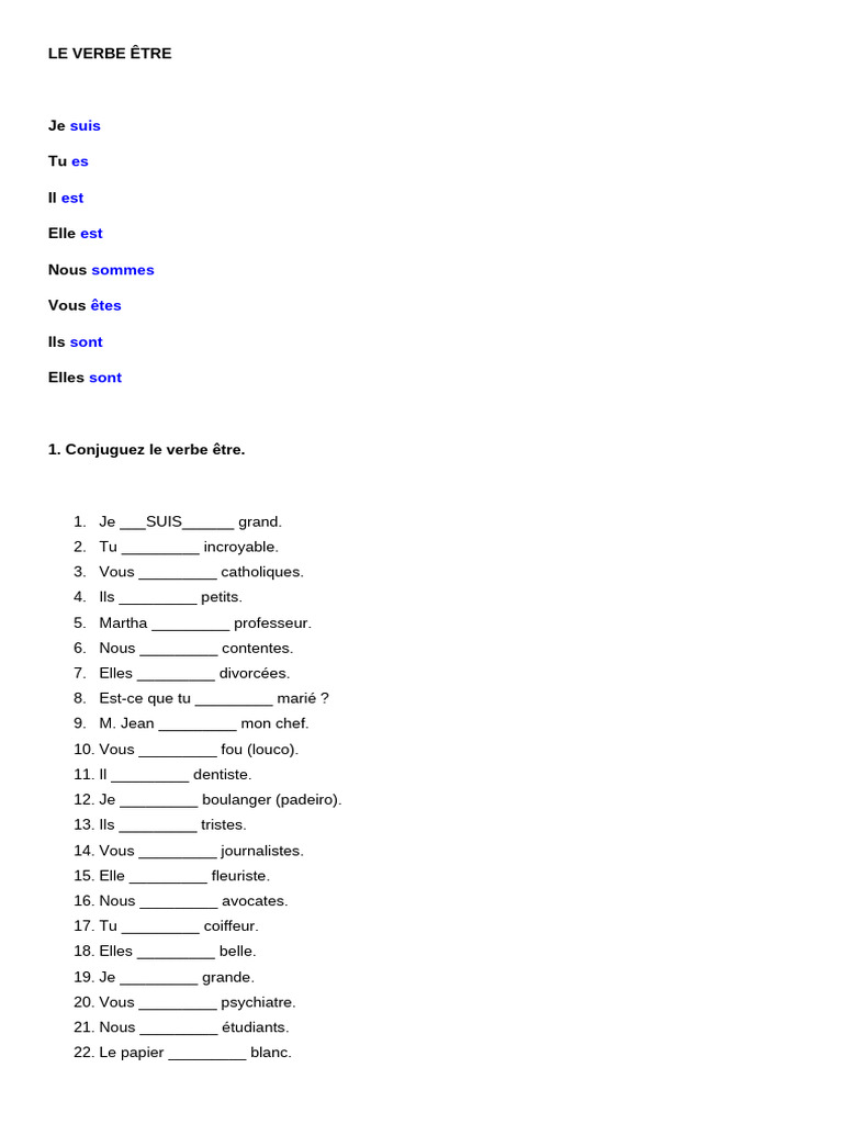 Conjugaison du verbe être en français | PDF