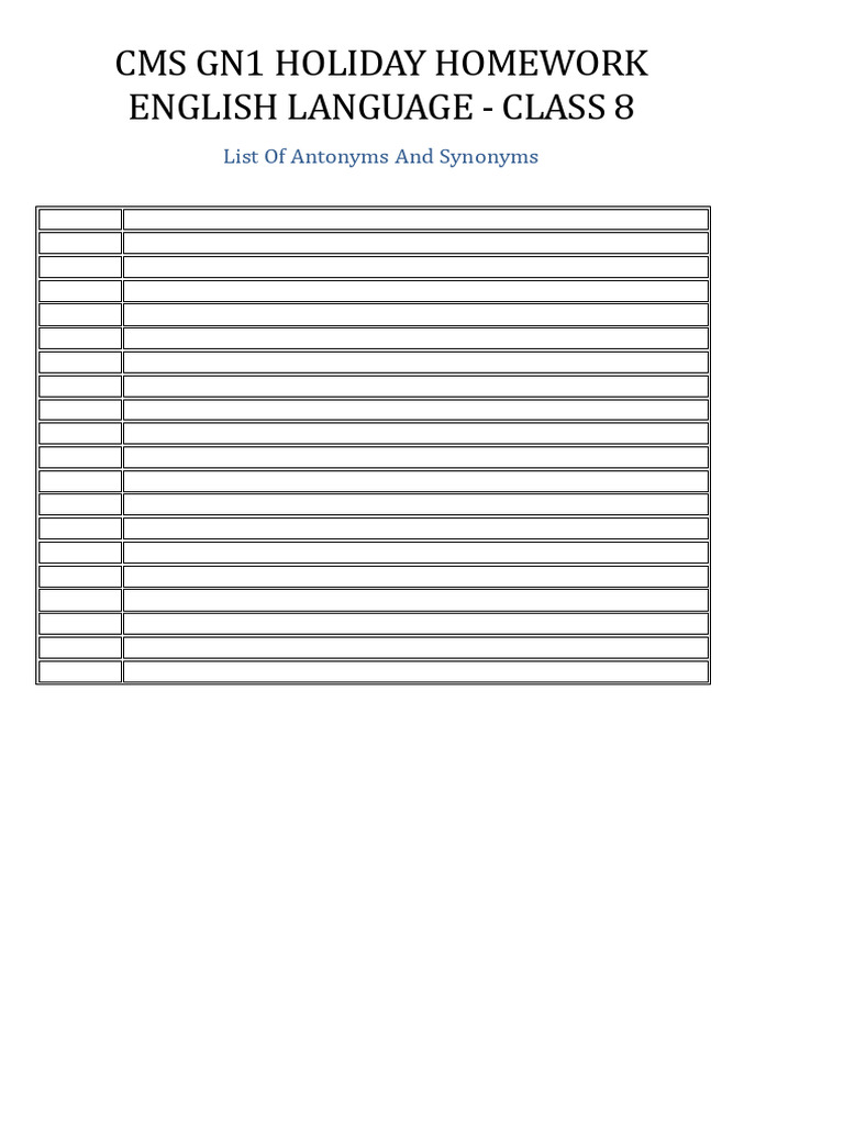 CMS Class8 English Holiday Homework | PDF