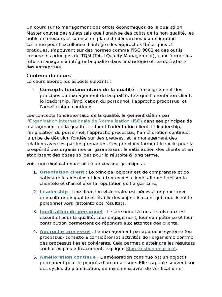 Management de la qualité en Master | PDF | Management de la qualité ...