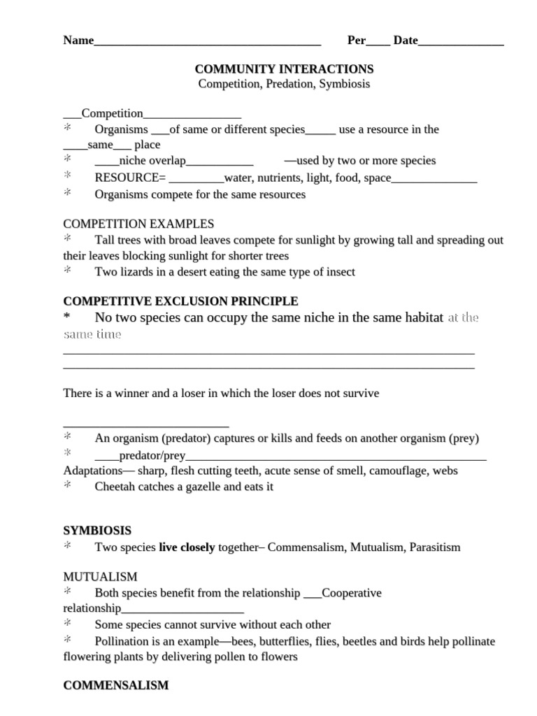 COMMUNITY INTERACTIONSnotes - CC-1 | PDF | Predation | Symbiosis